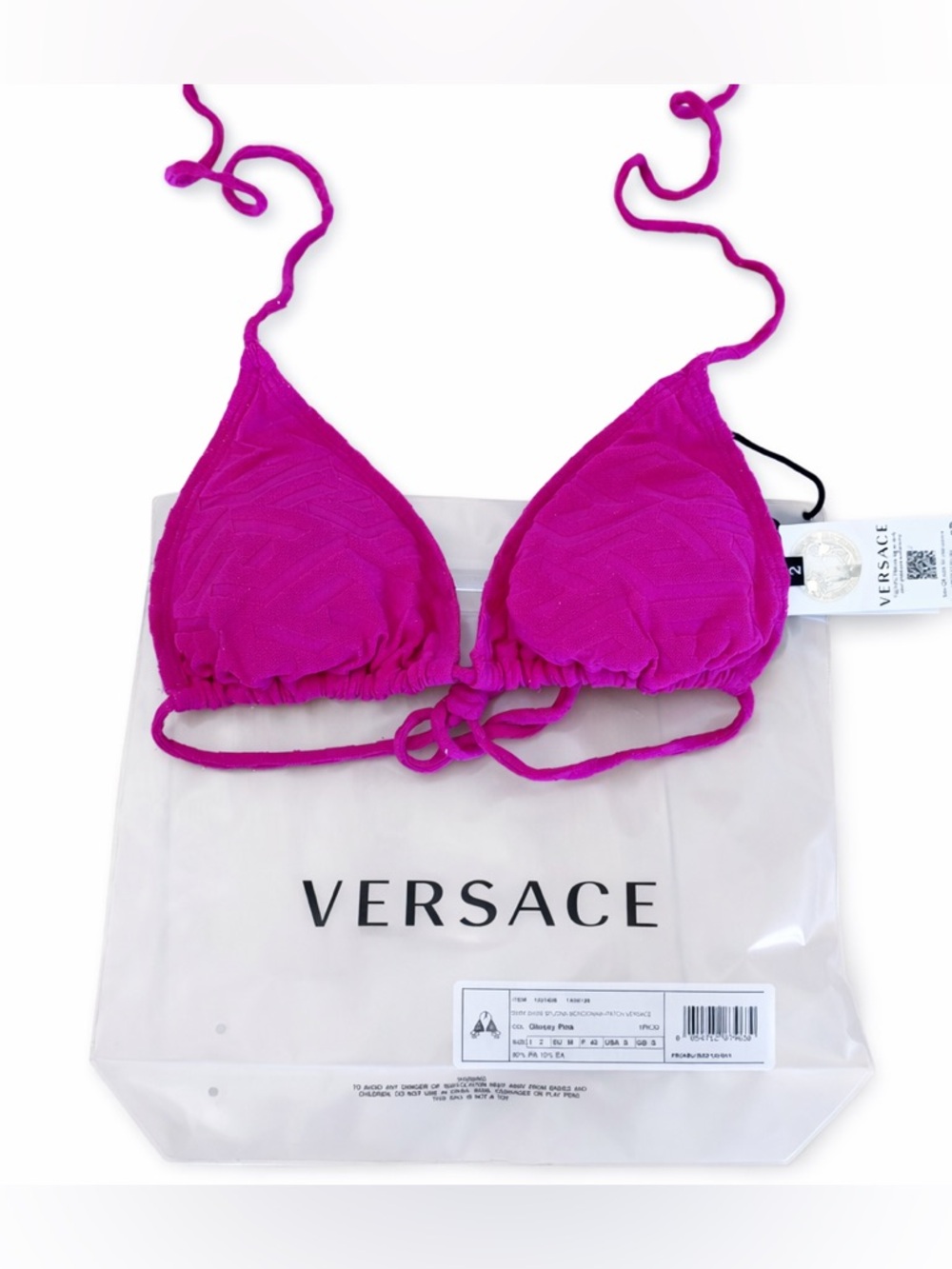 Versace Fuchsia Triangle Bandeau Bikini Top